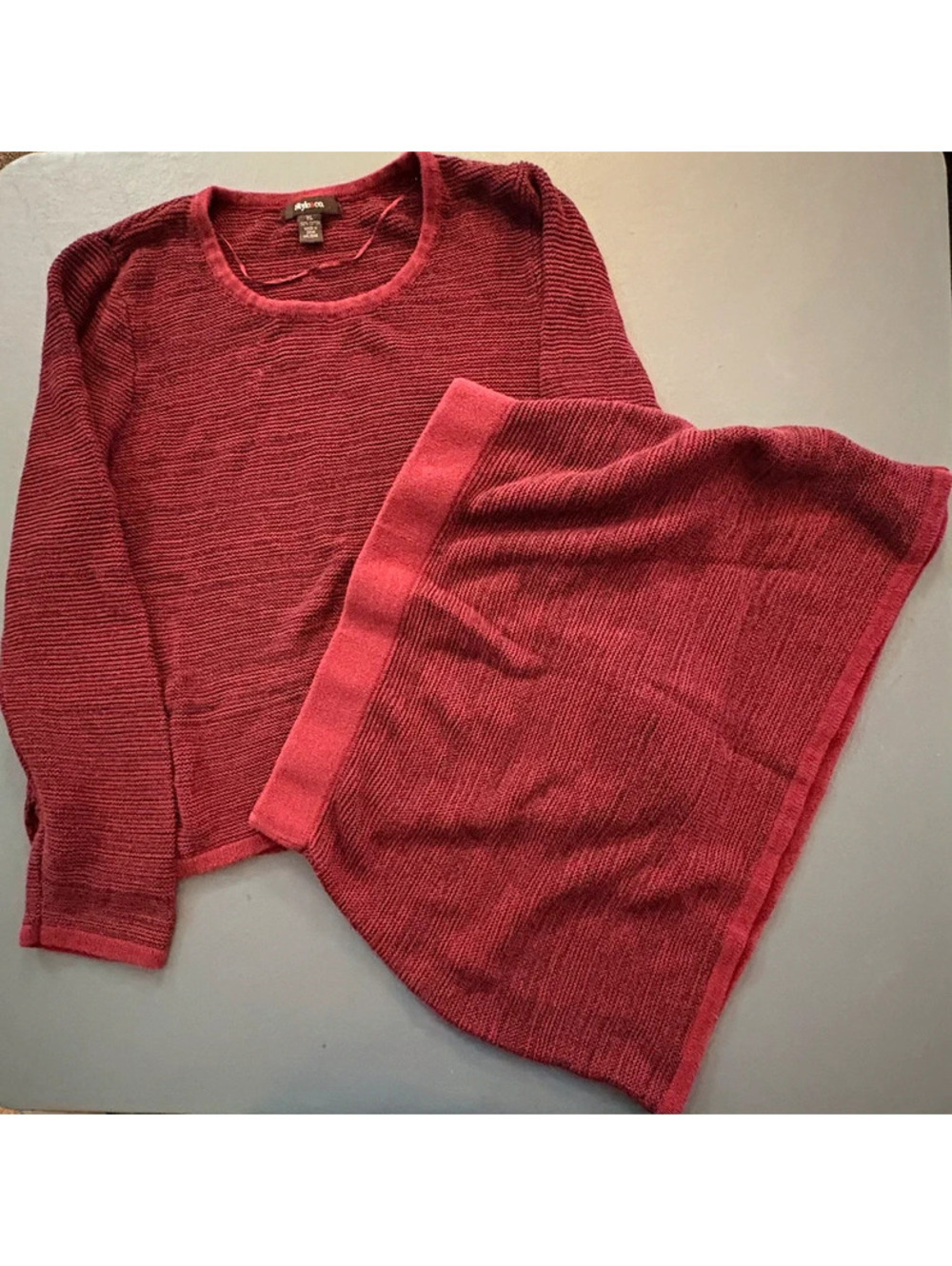 Style & Co Women XL Burgundy 100% Cotton Knit Sweater Skirt 2 Piece Set